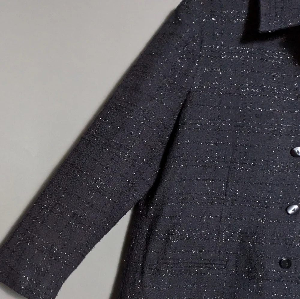 Sag Harbor Vintage Petite Black Metallic Tweed Blazer Classic Jacket Plus Size